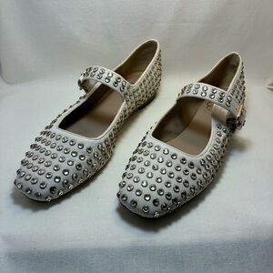 Sam Edelman Cream Crystal Studded Mary Jane Flats Size 9